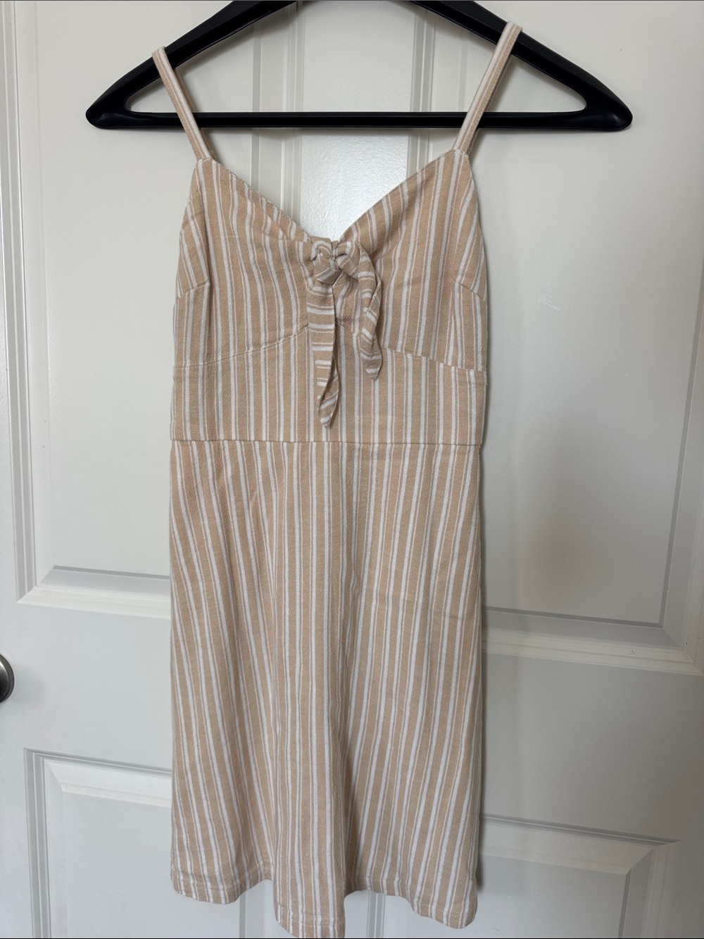 Hollister Beige & White Striped Tie-Front Mini Dress